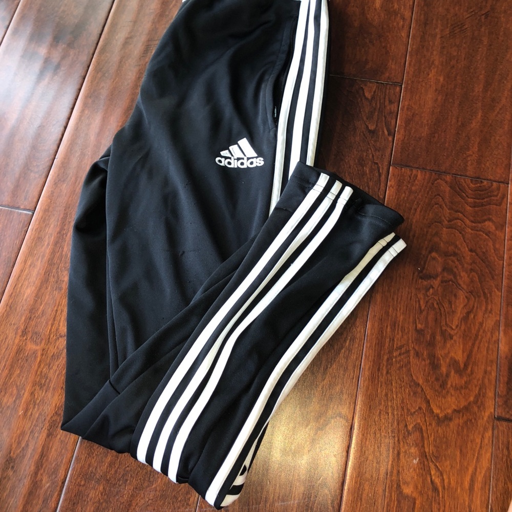 Black and white adidas joggers